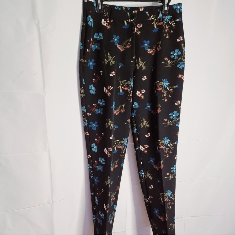 Tanjay Black Floral High Waisted Trouser Dress Pants Size 12